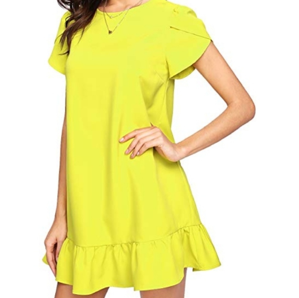 New round neck, tulip sleeve, shift dress